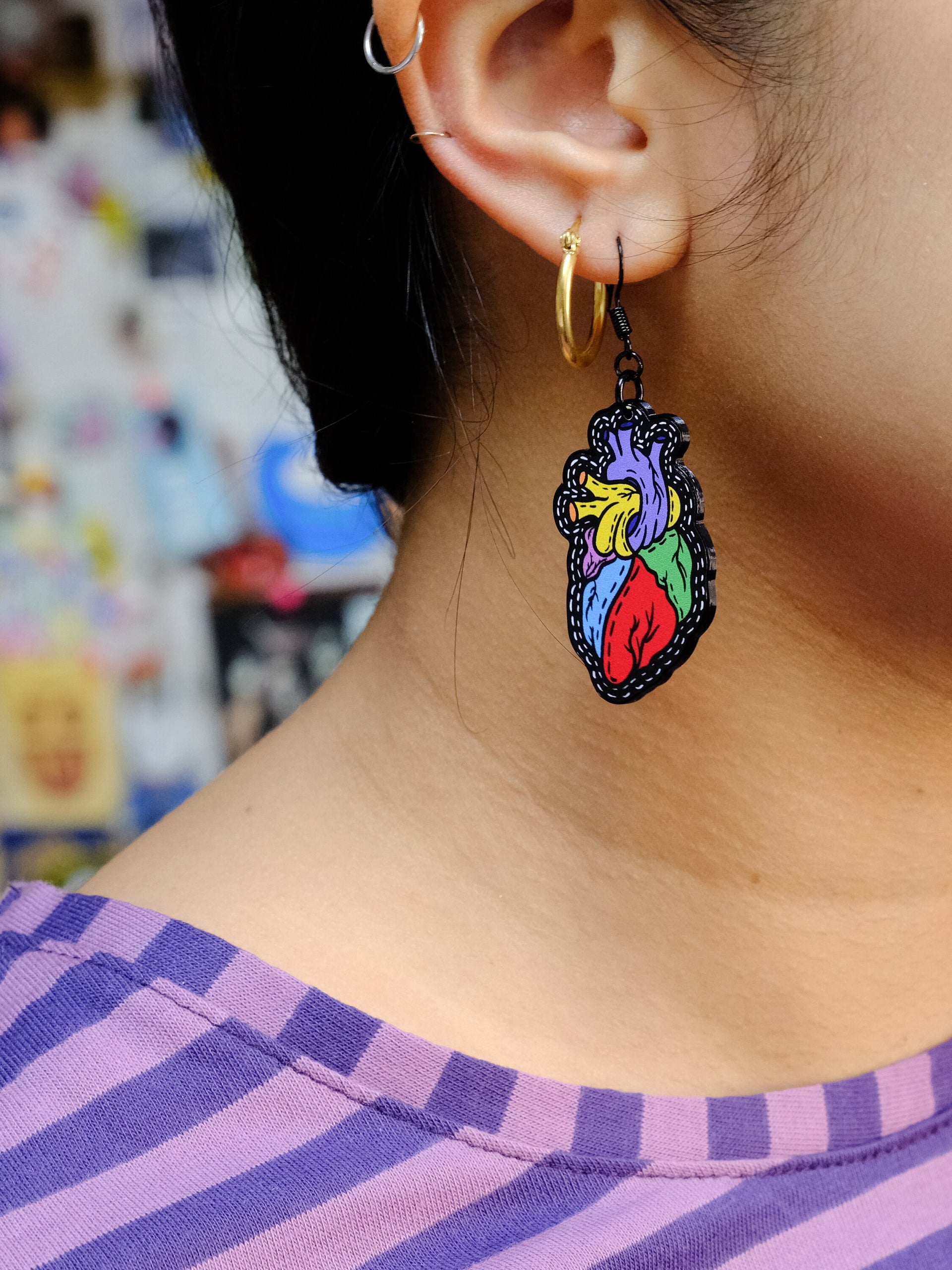 Handmade Original Tattoo Inspired Anatomical Heart Weird Statement Spooky Lightweight Plastic Earrings