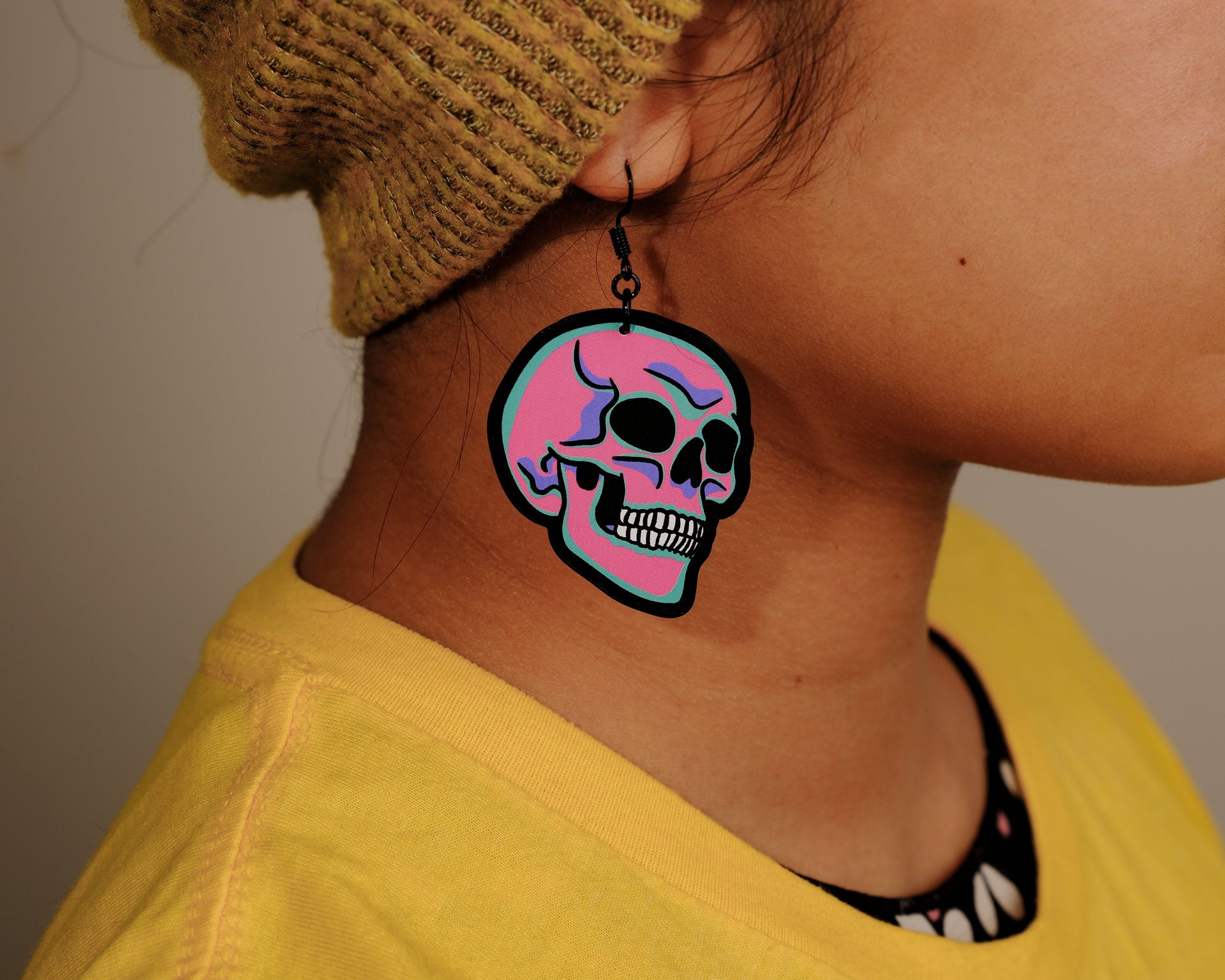 Handmade Original Mini Pastel Goth Pretty and Punk Skull Lightweight Weird Plastic Earrings