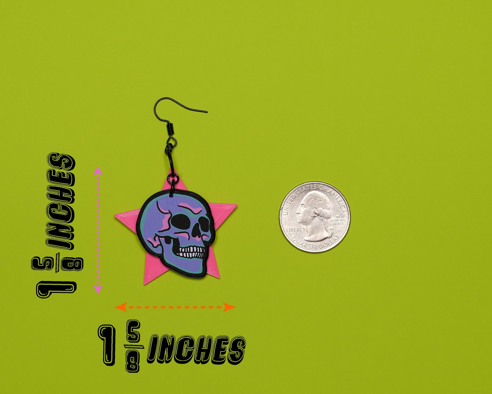 Handmade Original Pastel Punk Goth Pretty and Punk Skull Weird Statement Halloween Lightweight Plastic Earrings