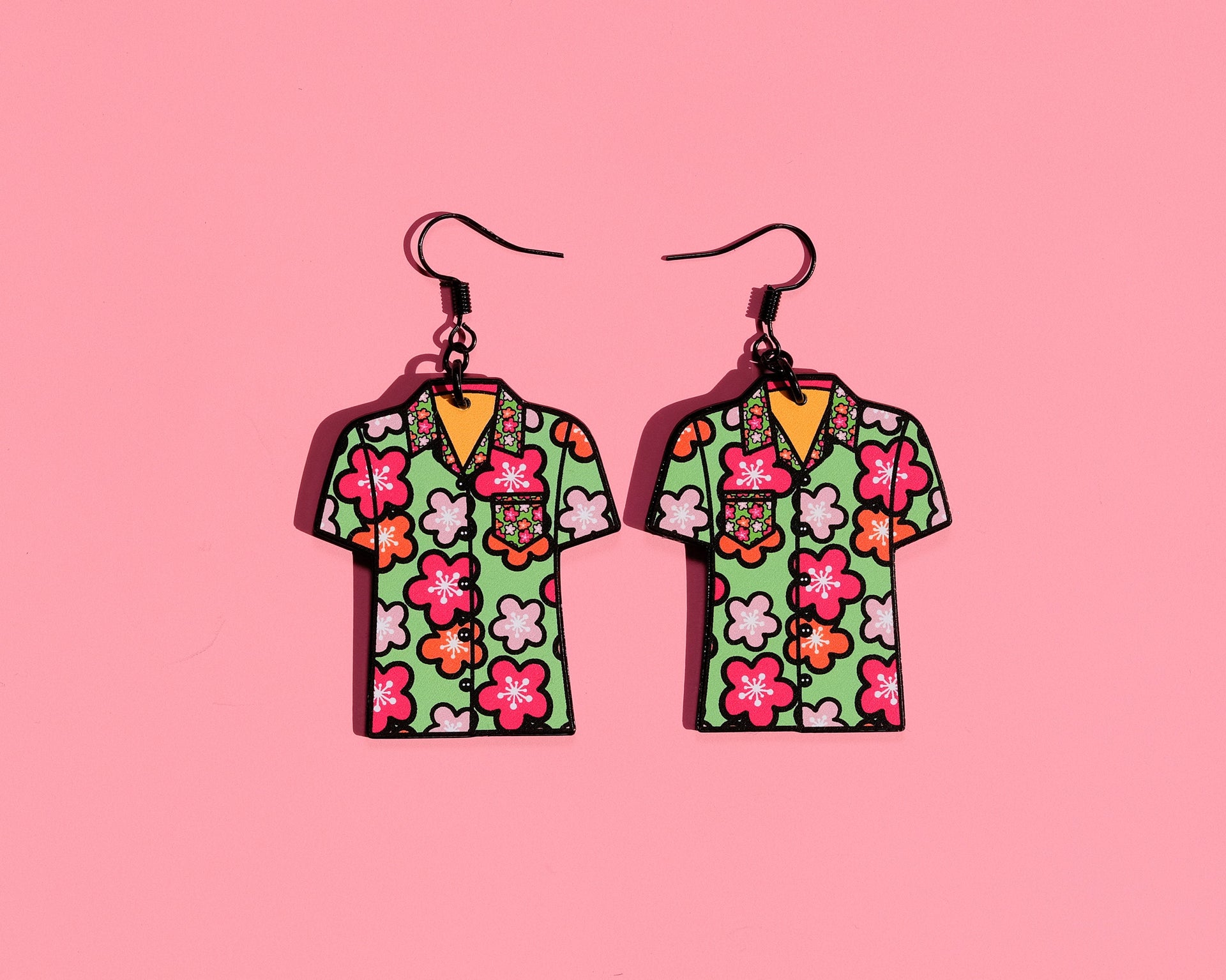 Handmade Original Japanese Cherry Flower Hawaiian Shirt Weird Summer Statement Lightweight Plastic Earrings