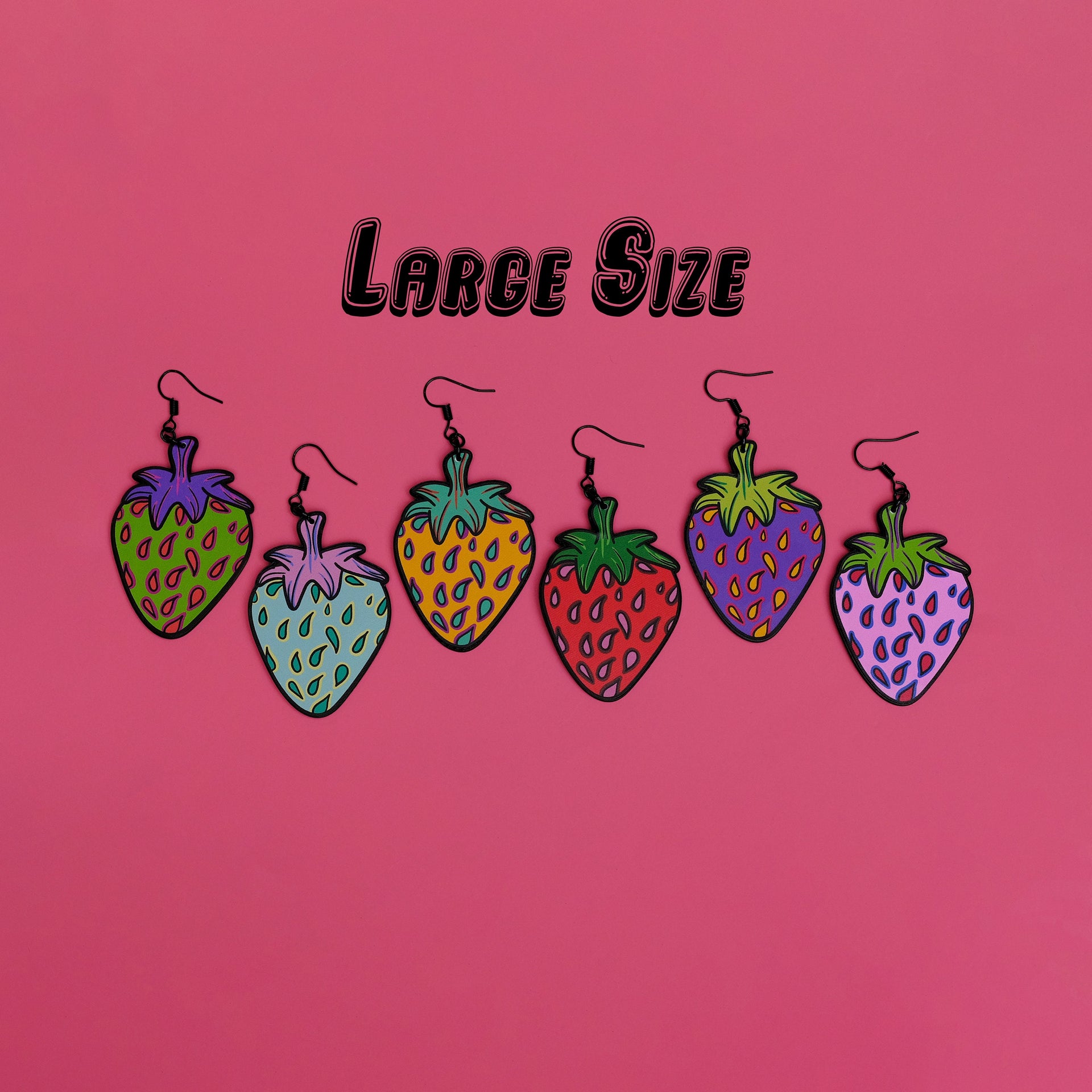 Handmade Original Funky Weird Strawberry Mini Large Lightweight Plastic Earrings Spring Summer