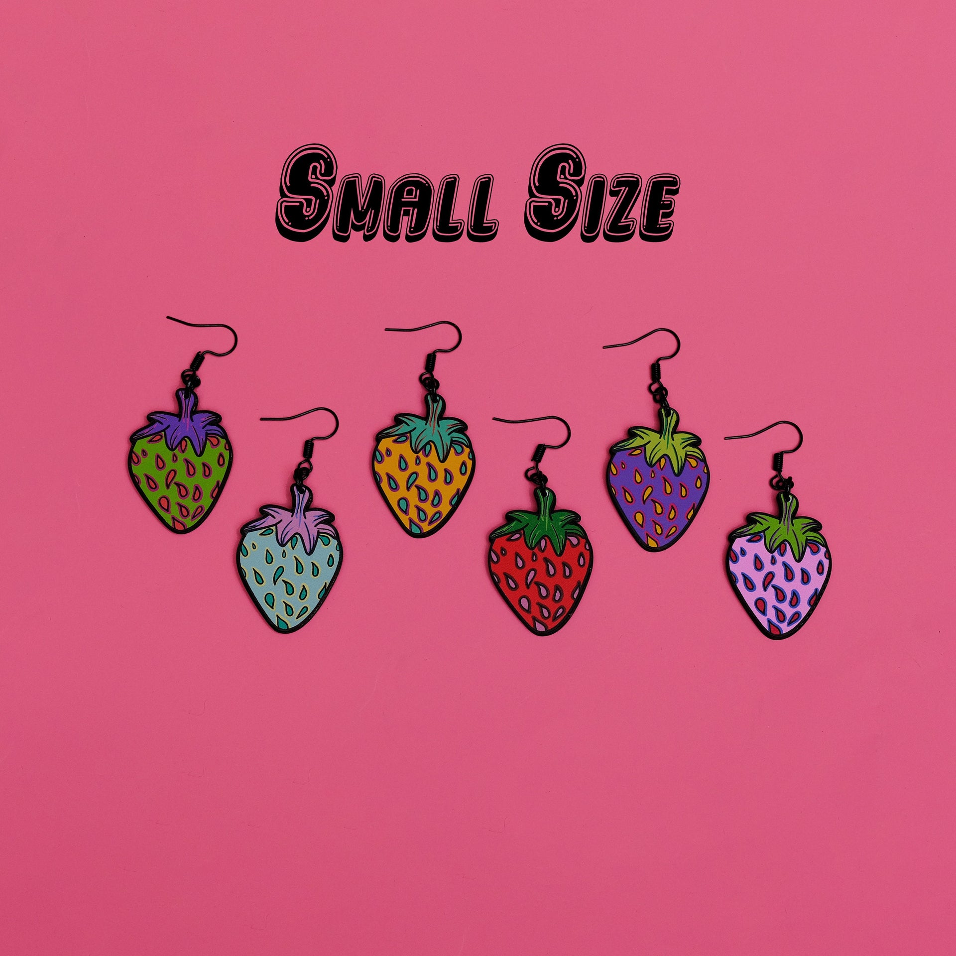 Handmade Original Funky Weird Strawberry Mini Large Lightweight Plastic Earrings Spring Summer