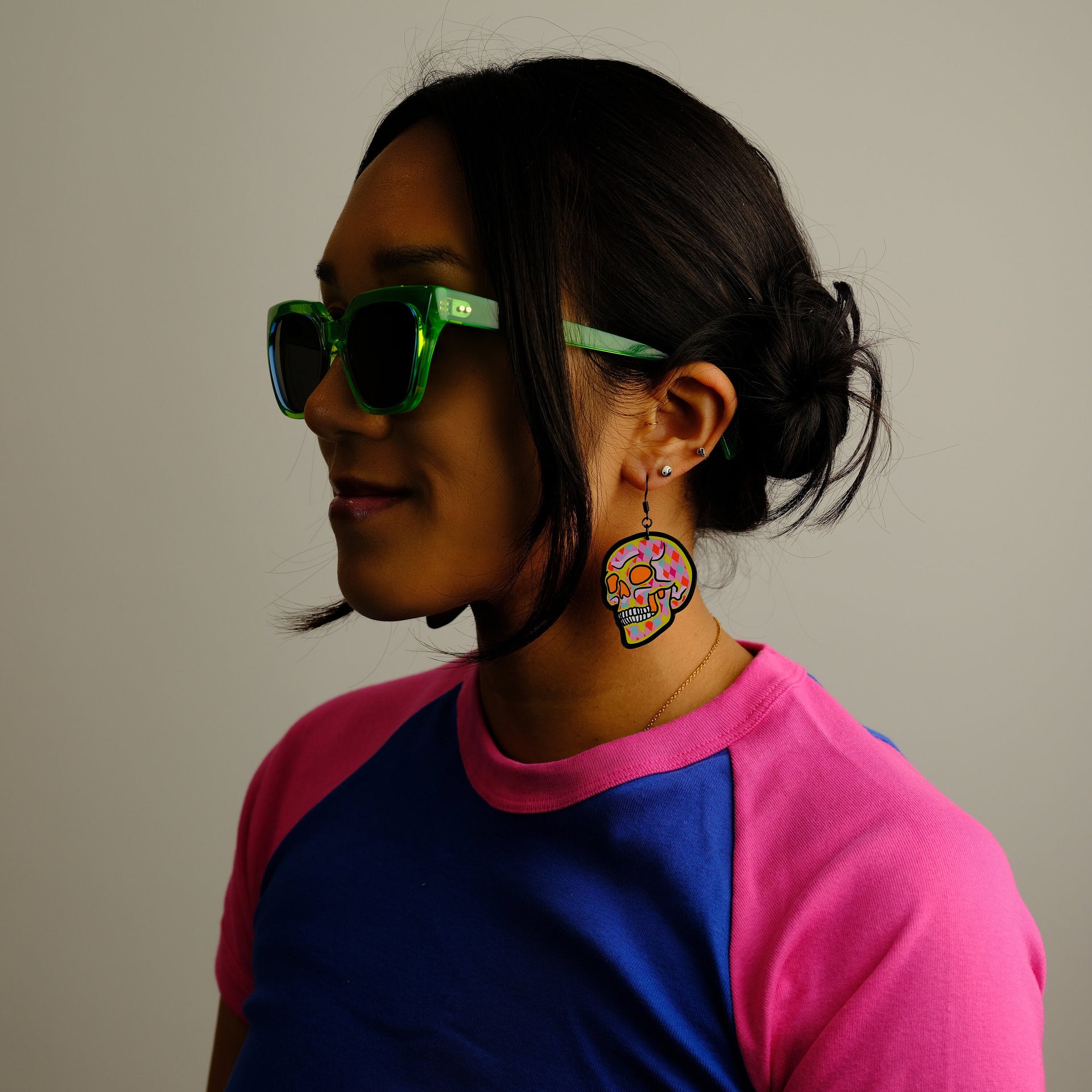 Handmade Original Pink Goth Arglye 90s Y2K Pretty and Punk Skull Lightweight Weird Plastic Earrings