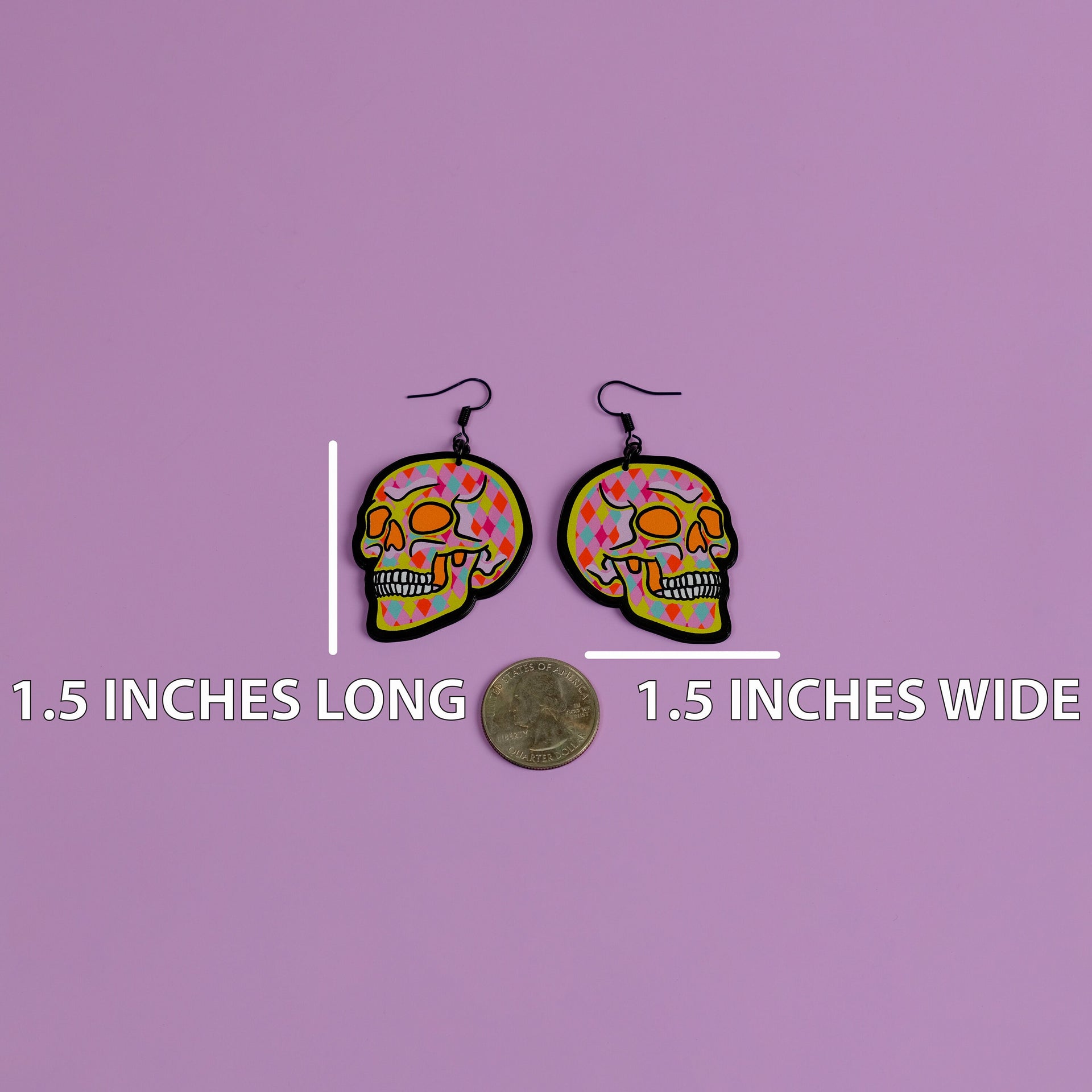 Handmade Original Pink Goth Arglye 90s Y2K Pretty and Punk Skull Lightweight Weird Plastic Earrings