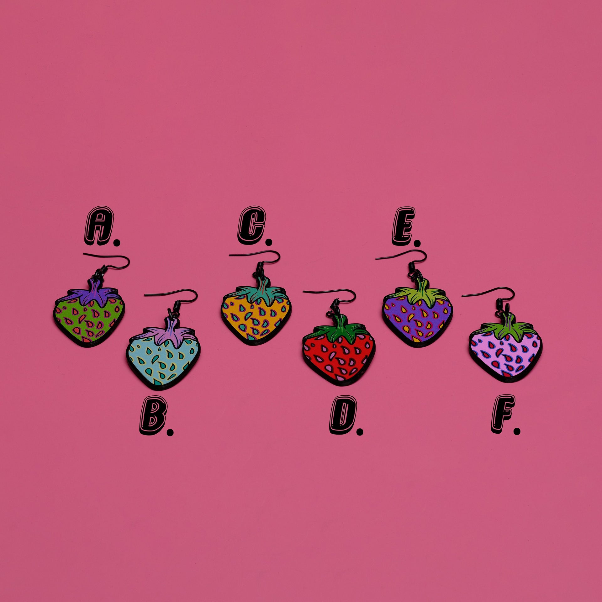 Handmade Original Funky Weird Strawberry Mini Large Lightweight Plastic Earrings Spring Summer