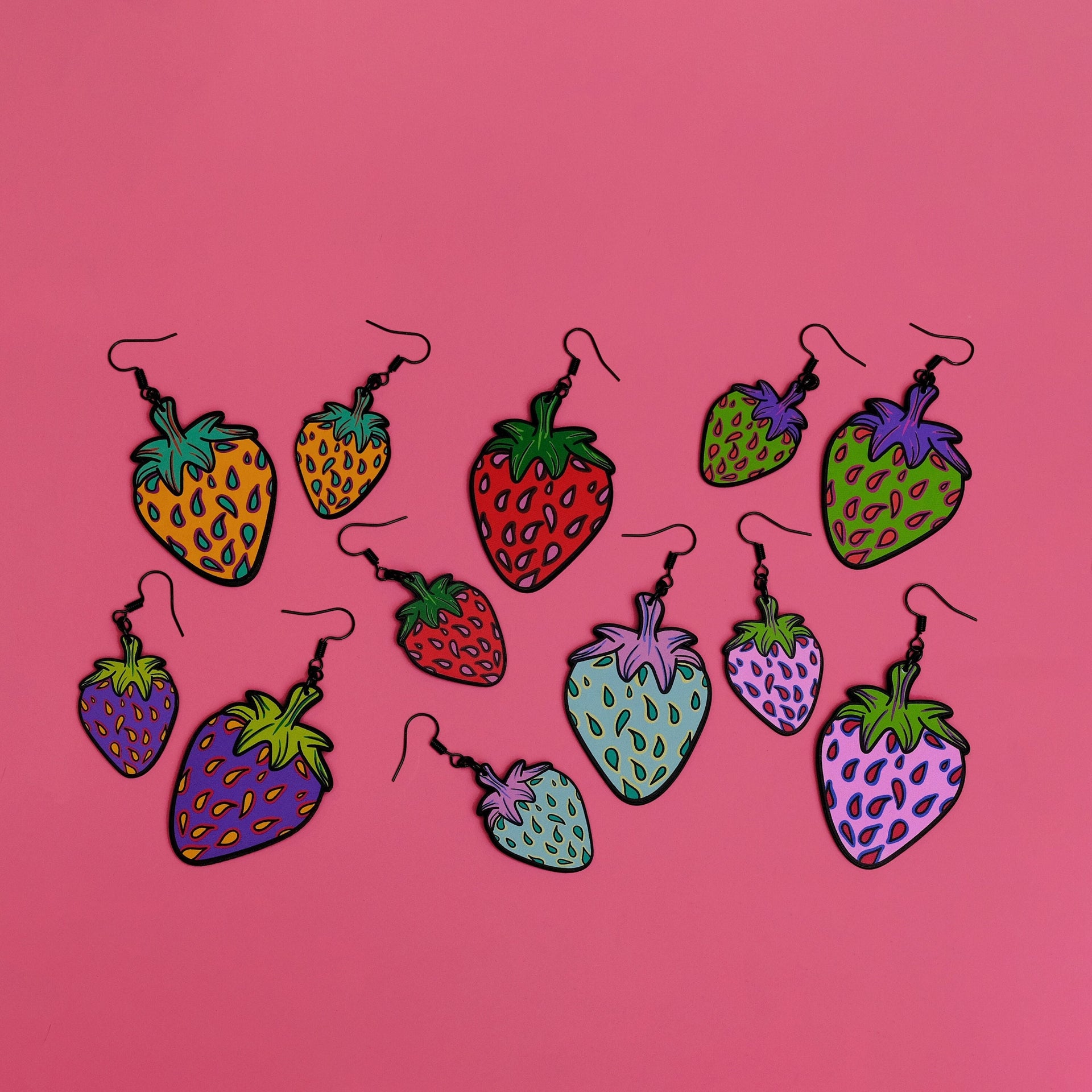 Handmade Original Funky Weird Strawberry Mini Large Lightweight Plastic Earrings Spring Summer
