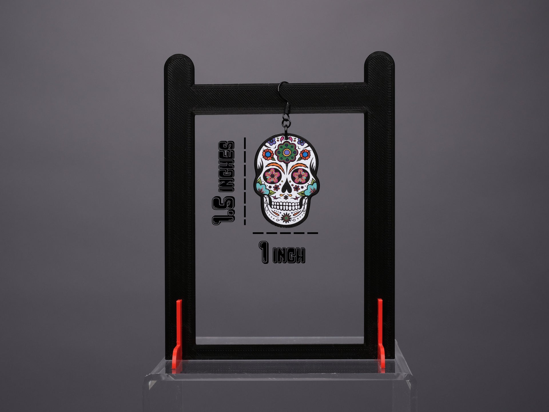 Handmade Original Retro Flower Sugar Skull Día de los Muertos Cráneo del Azúcar Halloween Lightweight Plastic Earrings Made In USA