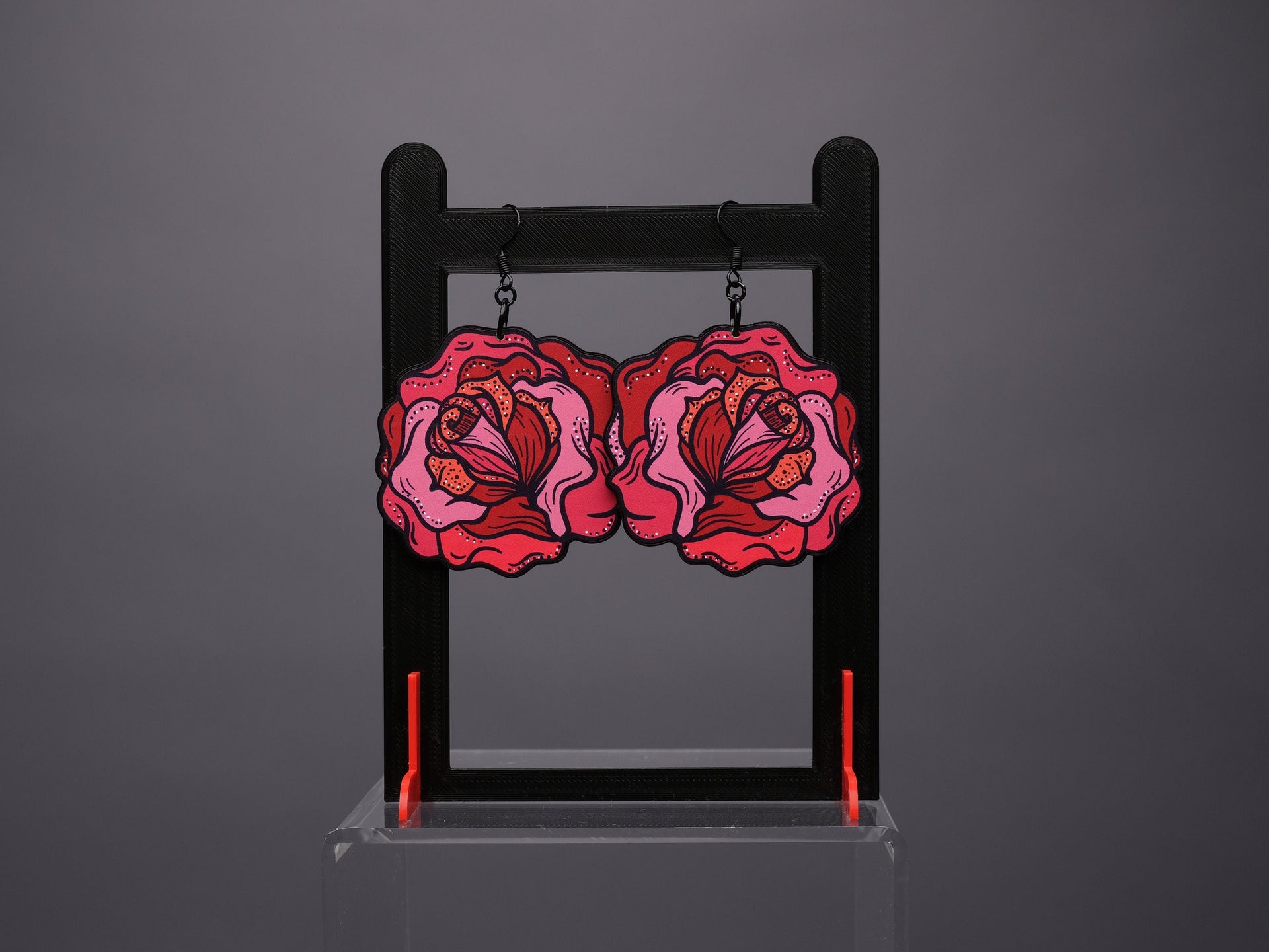Handmade Original Rose Flower Tattoo Halloween Spooky Fall Lightweight Large Statement Plastic Earrings