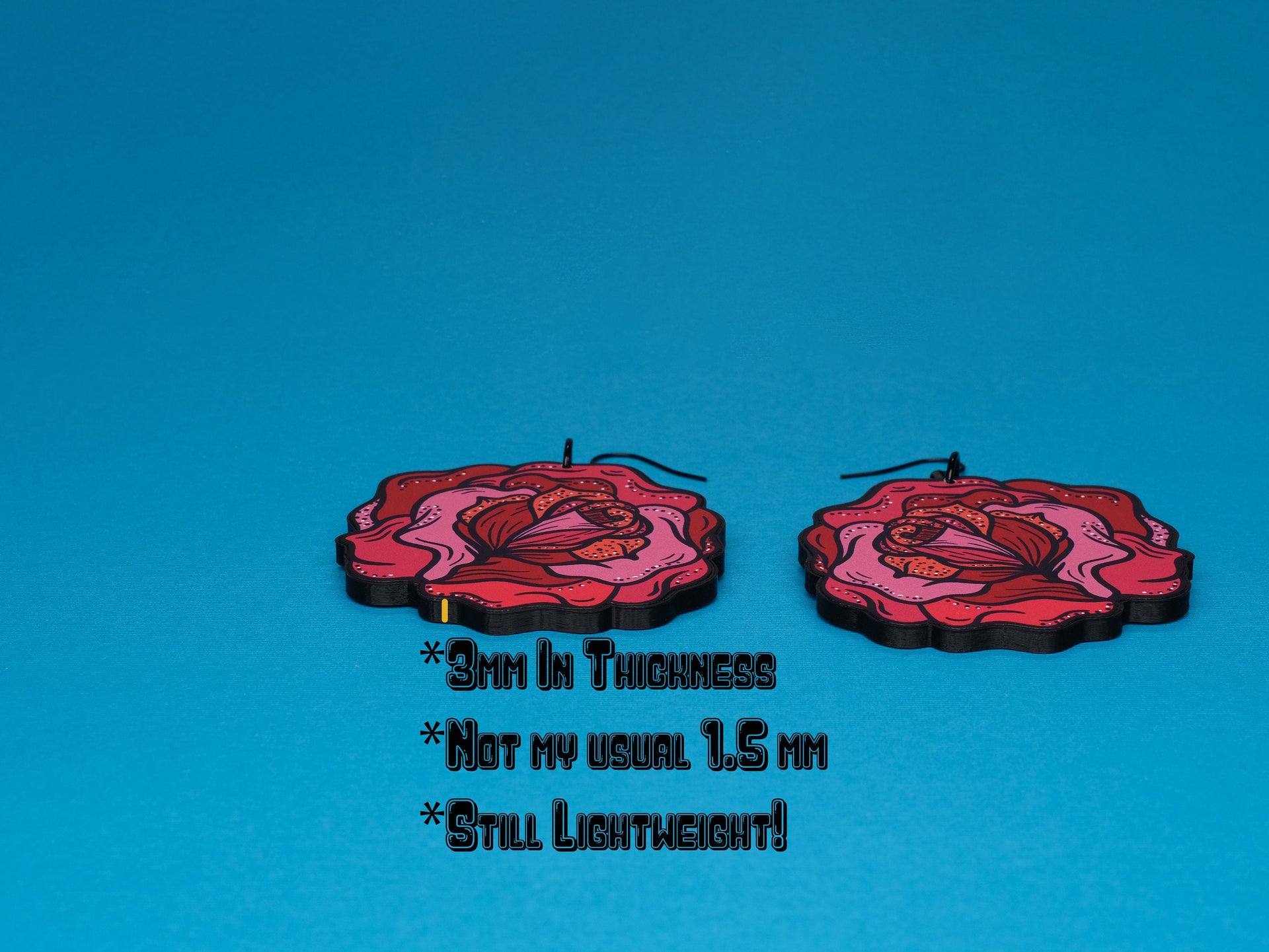 Handmade Original Rose Flower Tattoo Halloween Spooky Fall Lightweight Large Statement Plastic Earrings