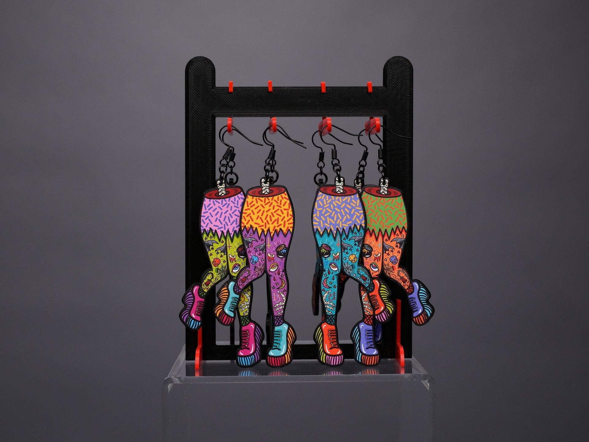 Handmade Original Halloween Tattoo Ghoul Pin-up Legs October Spooky Creepy Cute Pinup Gothmas Punk Lightweight Plastic Earrings Made In USA