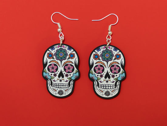 Handmade Original Retro Sugar Skull Día de los Muertos Cráneo del Azúcar Lightweight Plastic Earrings