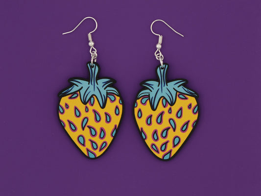 Handmade Original Radioactive Strawberry Lightweight Plastic Earrings