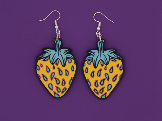 Handmade Original Radioactive Strawberry Lightweight Plastic Earrings