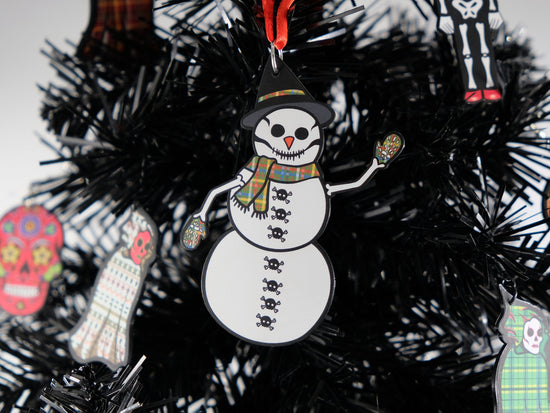 Handmade Original Spooky Snowman Holiday Festive Christmas Double-sided Lightweight Plastic Spooky Ornament