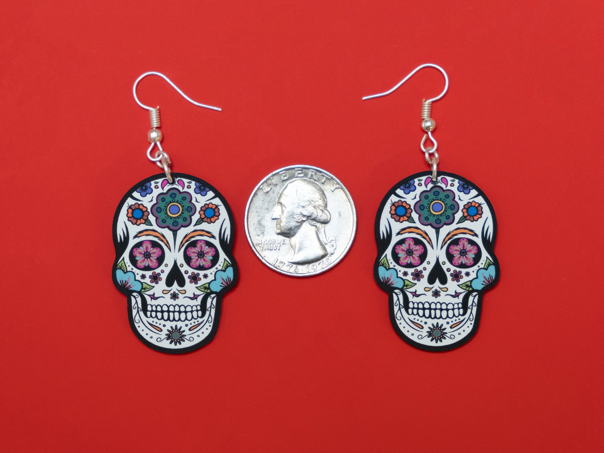 Handmade Original Retro Sugar Skull Día de los Muertos Cráneo del Azúcar Lightweight Plastic Earrings