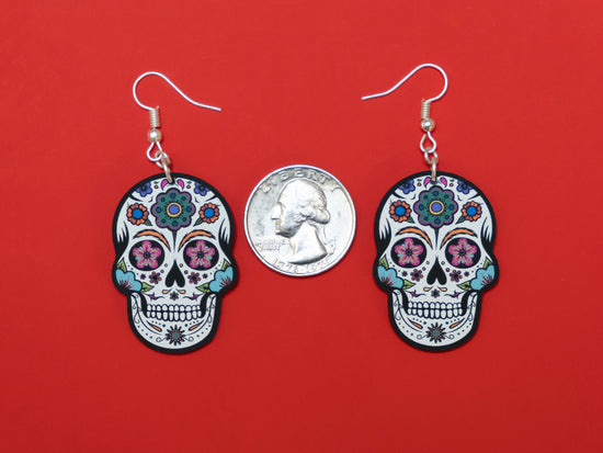 Handmade Original Retro Sugar Skull Día de los Muertos Cráneo del Azúcar Lightweight Plastic Earrings