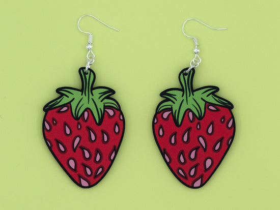 Handmade Original Mini Large Juicy Strawberry Lightweight Plastic Earrings