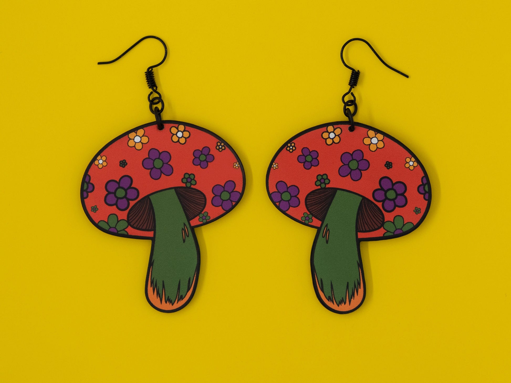 Handmade Original Groovy Retro Mod Flower Child 70's Retro Mushroom Lightweight Plastic Earrings