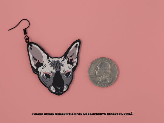 Handmade Original Louise The Hairless Sphinx Cat Lightweight Plastic Earrings