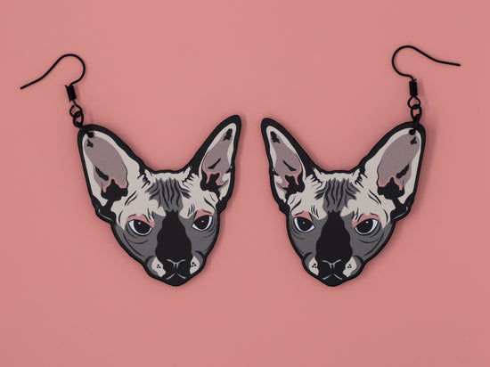 Handmade Original Louise The Hairless Sphinx Cat Lightweight Plastic Earrings