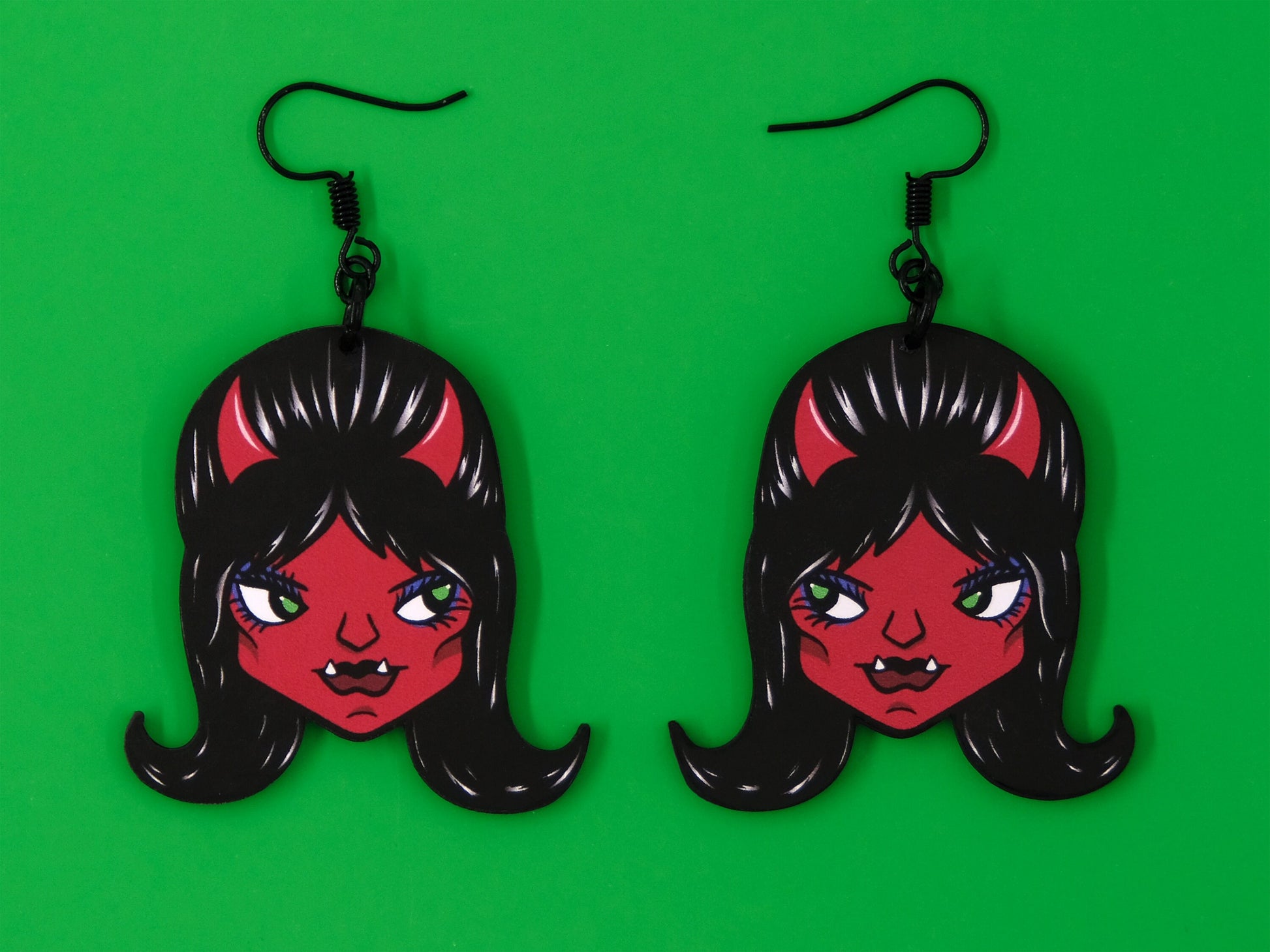 Handmade Original Ghoulgirl D.D. DeVil Halloween Spooky Devil Girl Lightweight Plastic Earrings