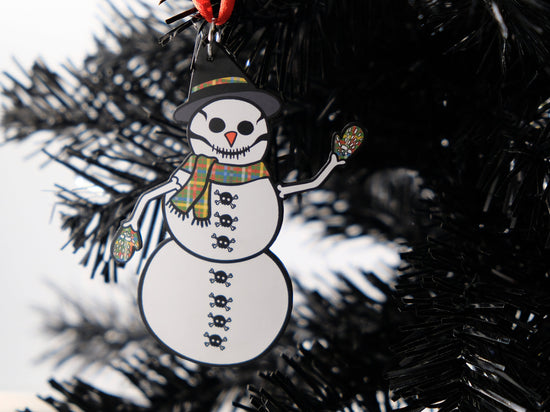 Handmade Original Spooky Snowman Holiday Festive Christmas Double-sided Lightweight Plastic Spooky Ornament