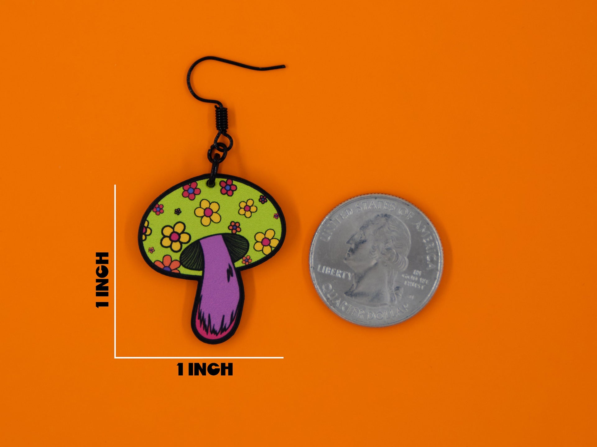 Handmade Original Groovy Retro Mod Flower Child 70's Retro Mushroom Lightweight Plastic Earrings