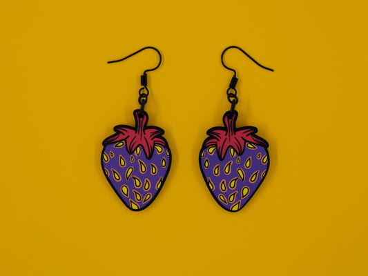 Handmade Original Mini Juicy Purple Strawberry Lightweight Plastic Earrings