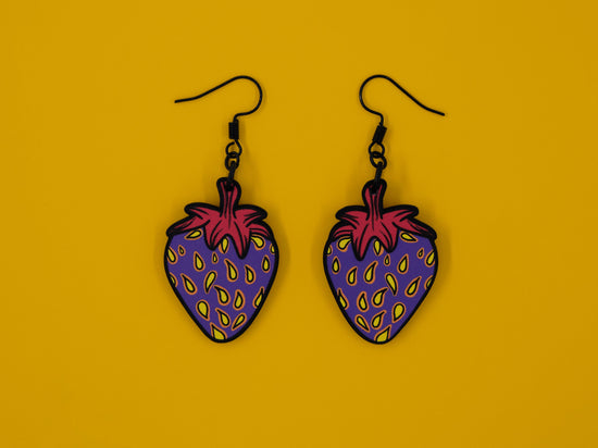 Handmade Original Mini Juicy Purple Strawberry Lightweight Plastic Earrings