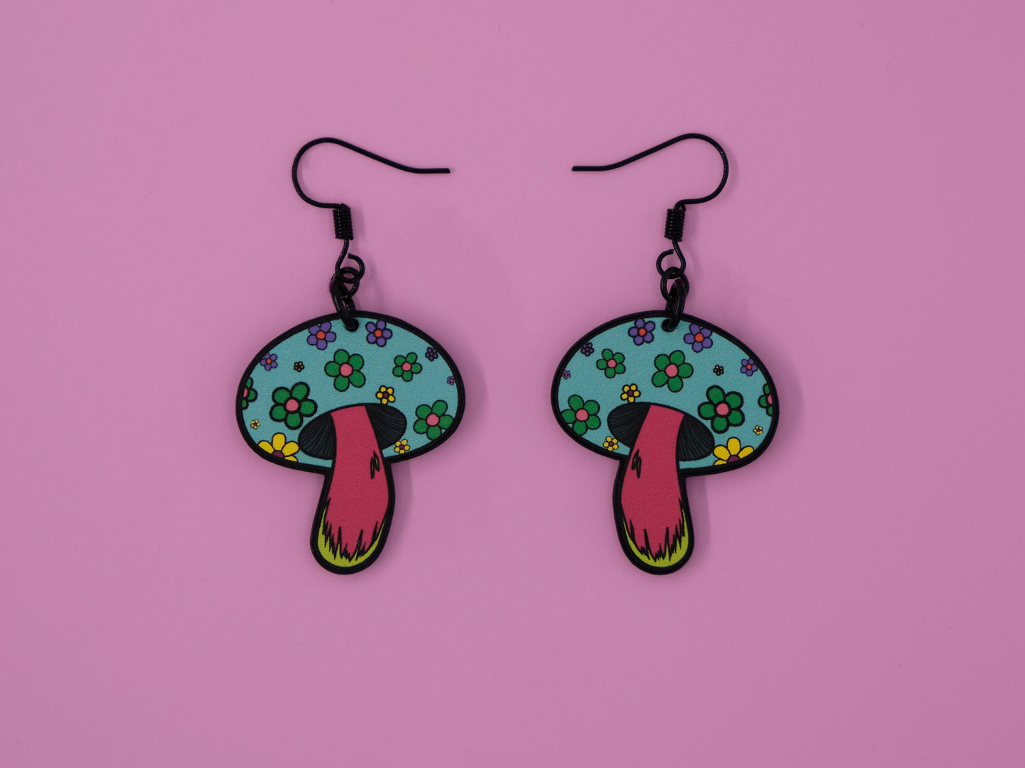 Handmade Original Groovy Retro Mod Mini Flower Child 70's Retro Mushroom Lightweight Plastic Earrings