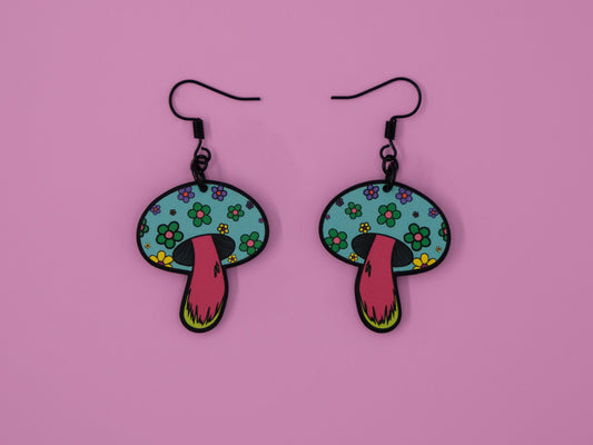 Handmade Original Groovy Retro Mod Mini Flower Child 70's Retro Mushroom Lightweight Plastic Earrings