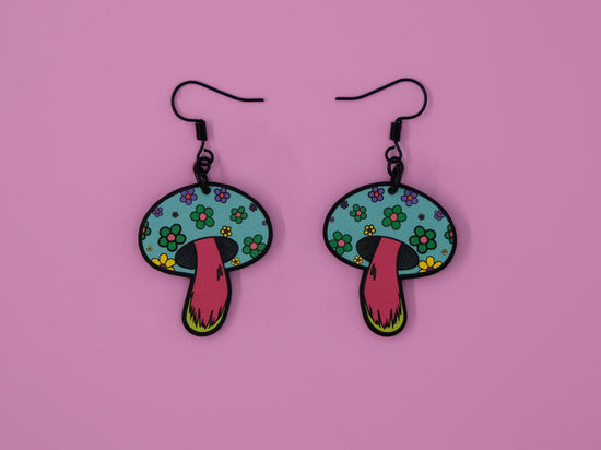 Handmade Original Groovy Retro Mod Mini Flower Child 70's Retro Mushroom Lightweight Plastic Earrings