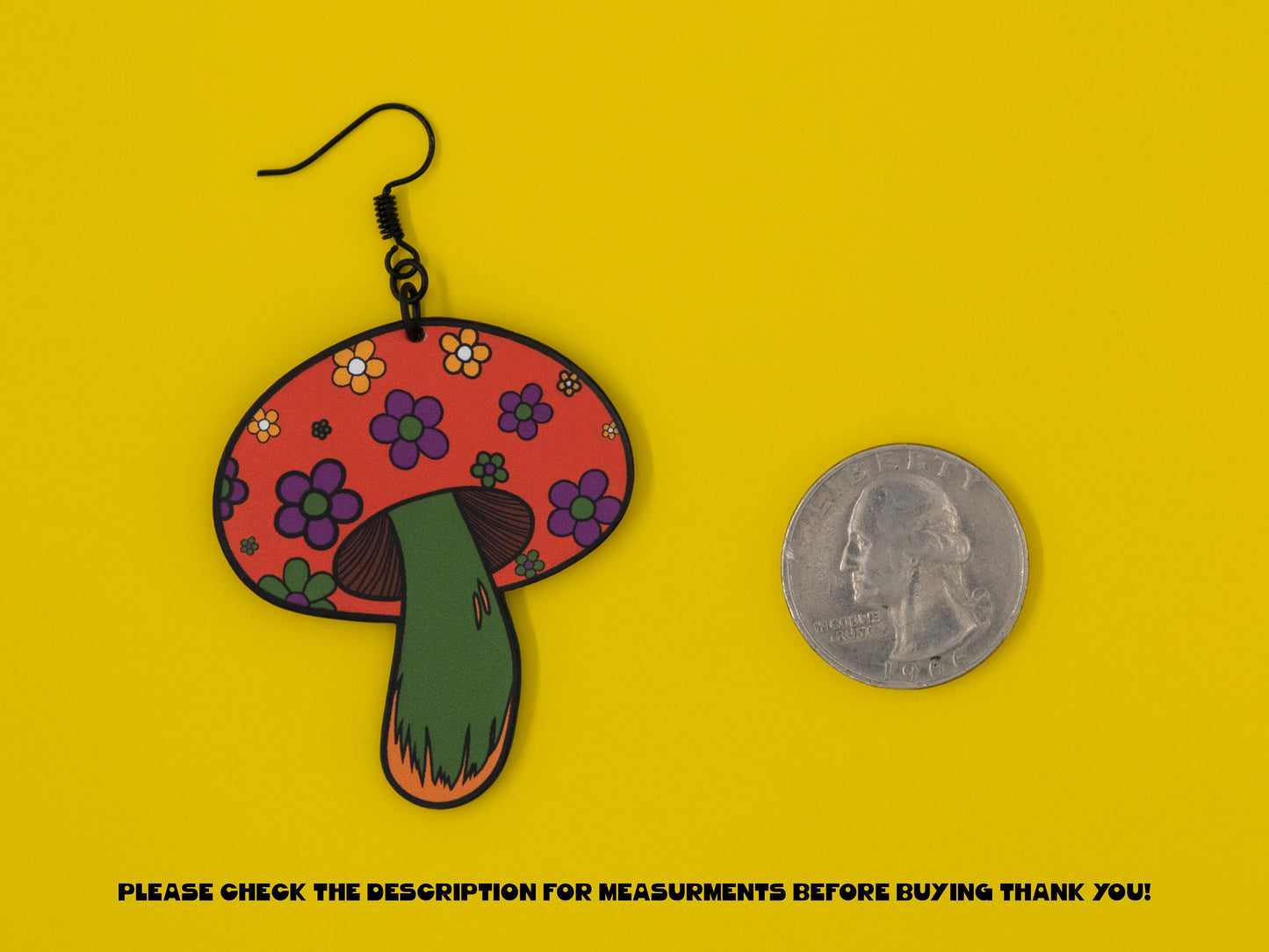 Handmade Original Groovy Retro Mod Flower Child 70's Retro Mushroom Lightweight Plastic Earrings