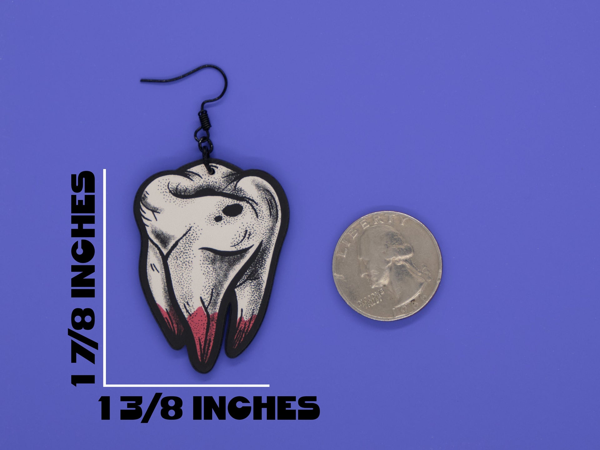 Handmade Original Tattoo Inspired Bloody Teeth Molars Halloween Spooky Costume Lightweight Plastic Earrings