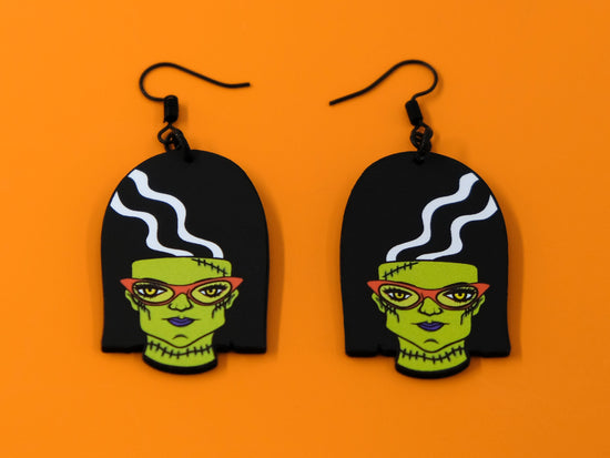 Handmade Original Spooky Goth Ghoulgirl Francie Frankenstein Halloween Monster Girl Lightweight Plastic Earrings