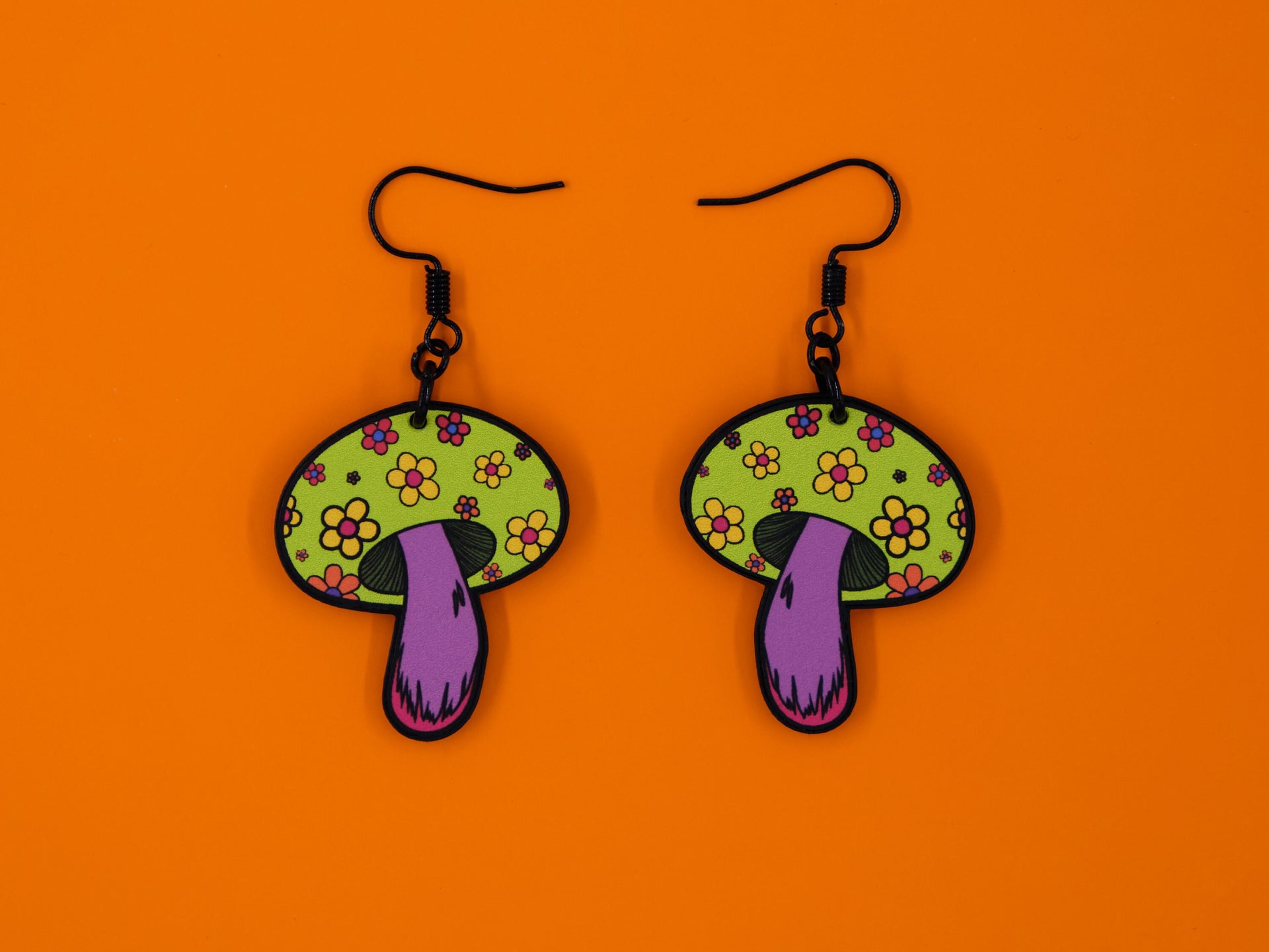 Handmade Original Groovy Retro Mod Flower Child 70's Retro Mushroom Lightweight Plastic Earrings