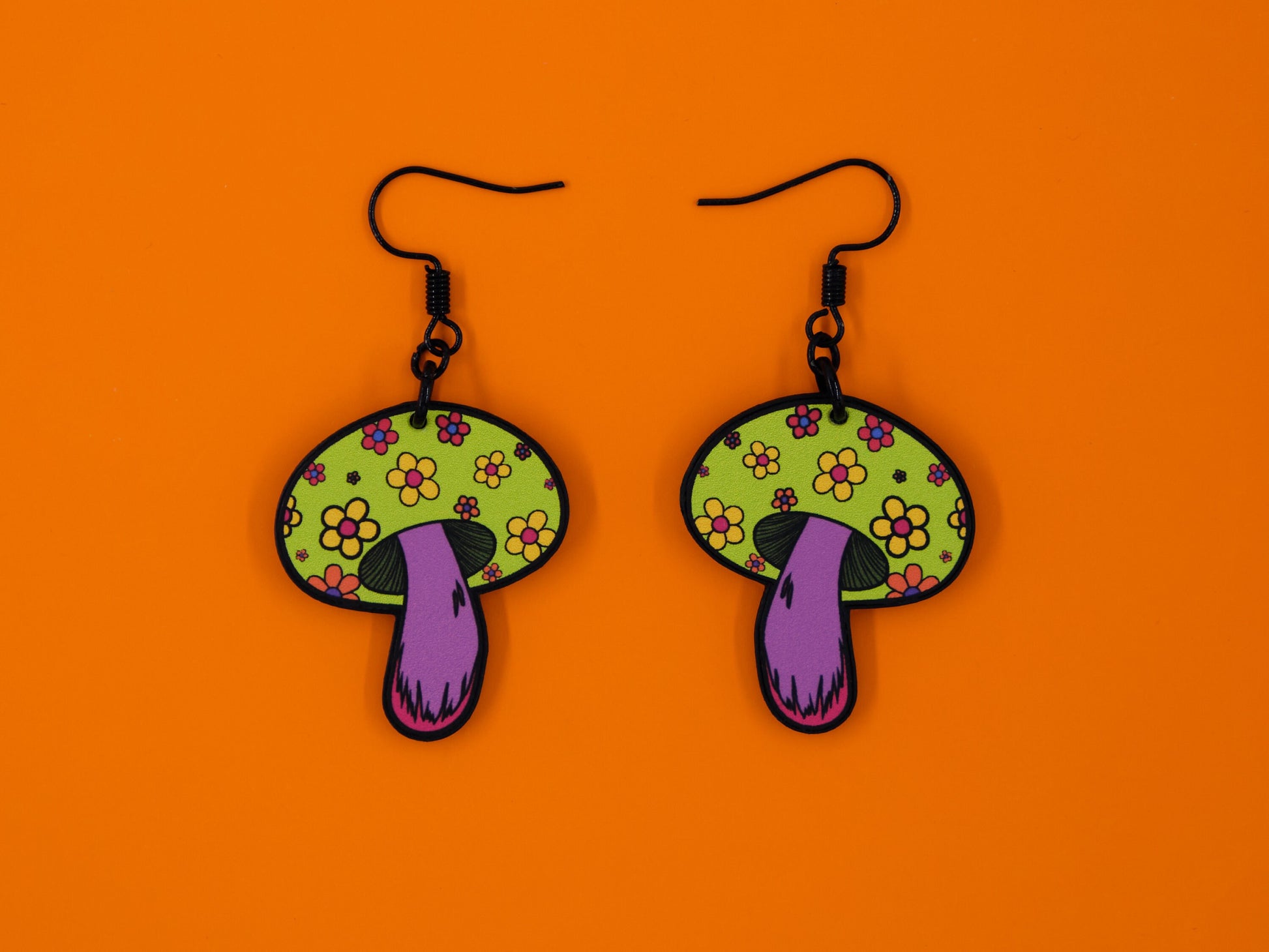 Handmade Original Groovy Retro Mod Flower Child 70's Retro Mushroom Lightweight Plastic Earrings
