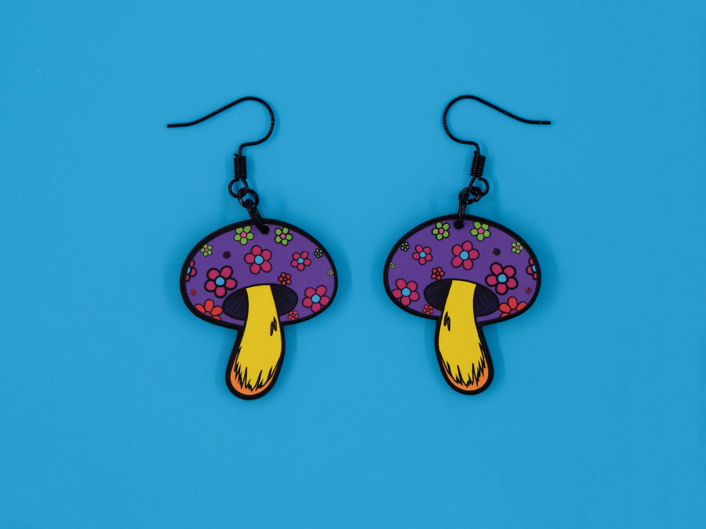 Handmade Original Groovy Retro Mod Mini Flower Child 70's Retro Mushroom Lightweight Plastic Earrings