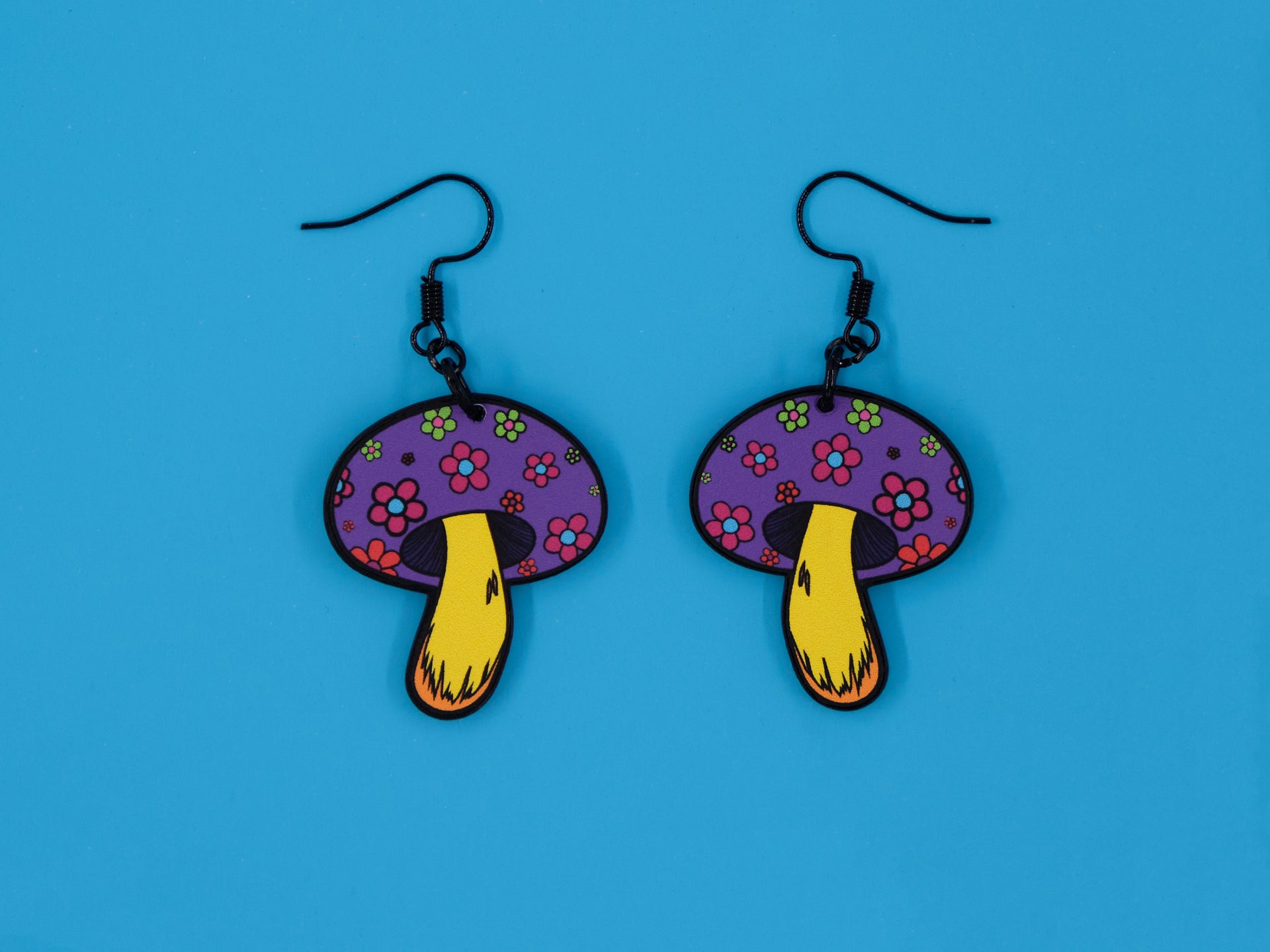 Handmade Original Groovy Retro Mod Mini Flower Child 70's Retro Mushroom Lightweight Plastic Earrings