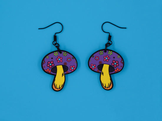 Handmade Original Groovy Retro Mod Mini Flower Child 70's Retro Mushroom Lightweight Plastic Earrings