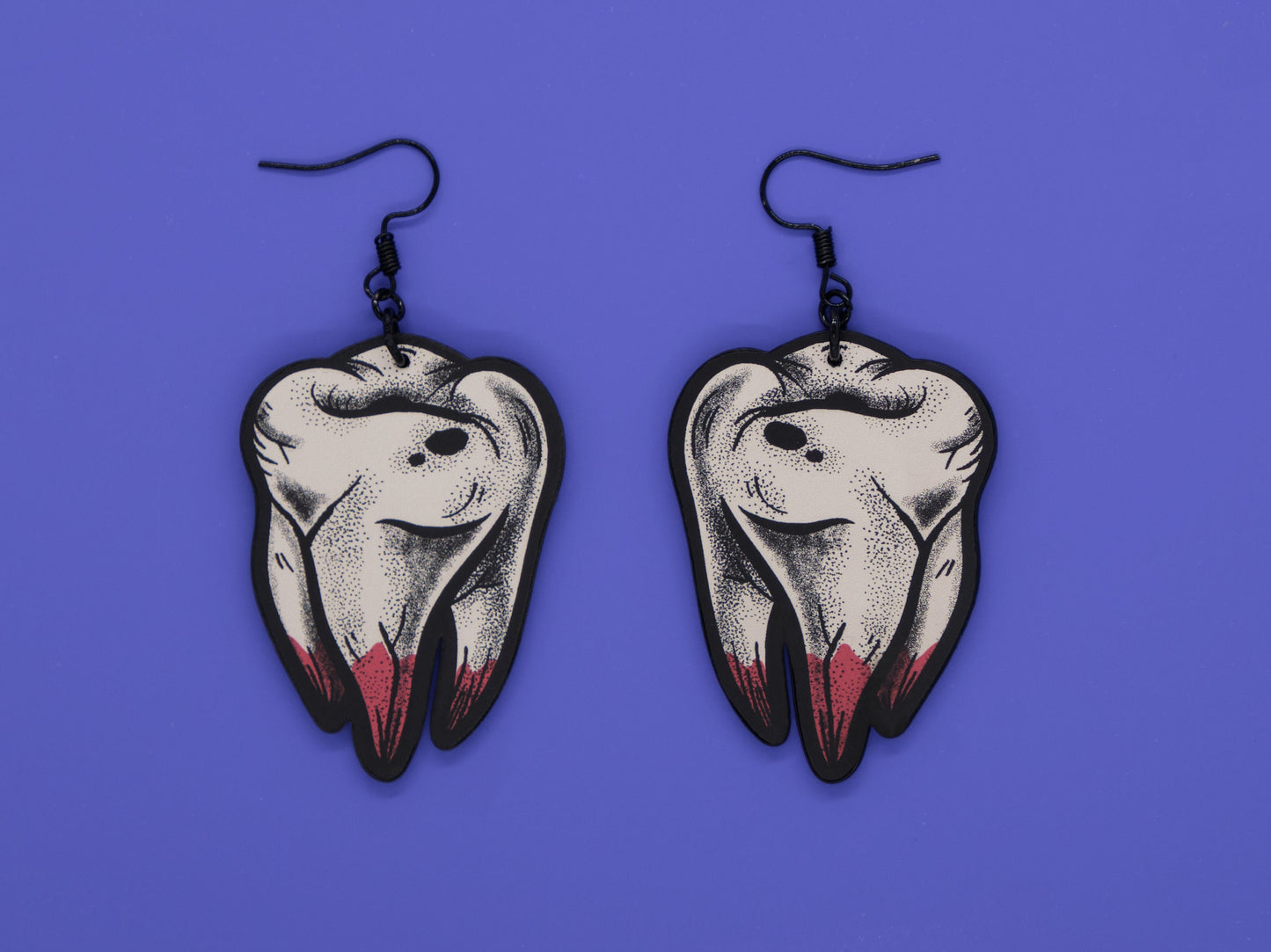 Handmade Original Tattoo Inspired Bloody Teeth Molars Halloween Spooky Costume Lightweight Plastic Earrings