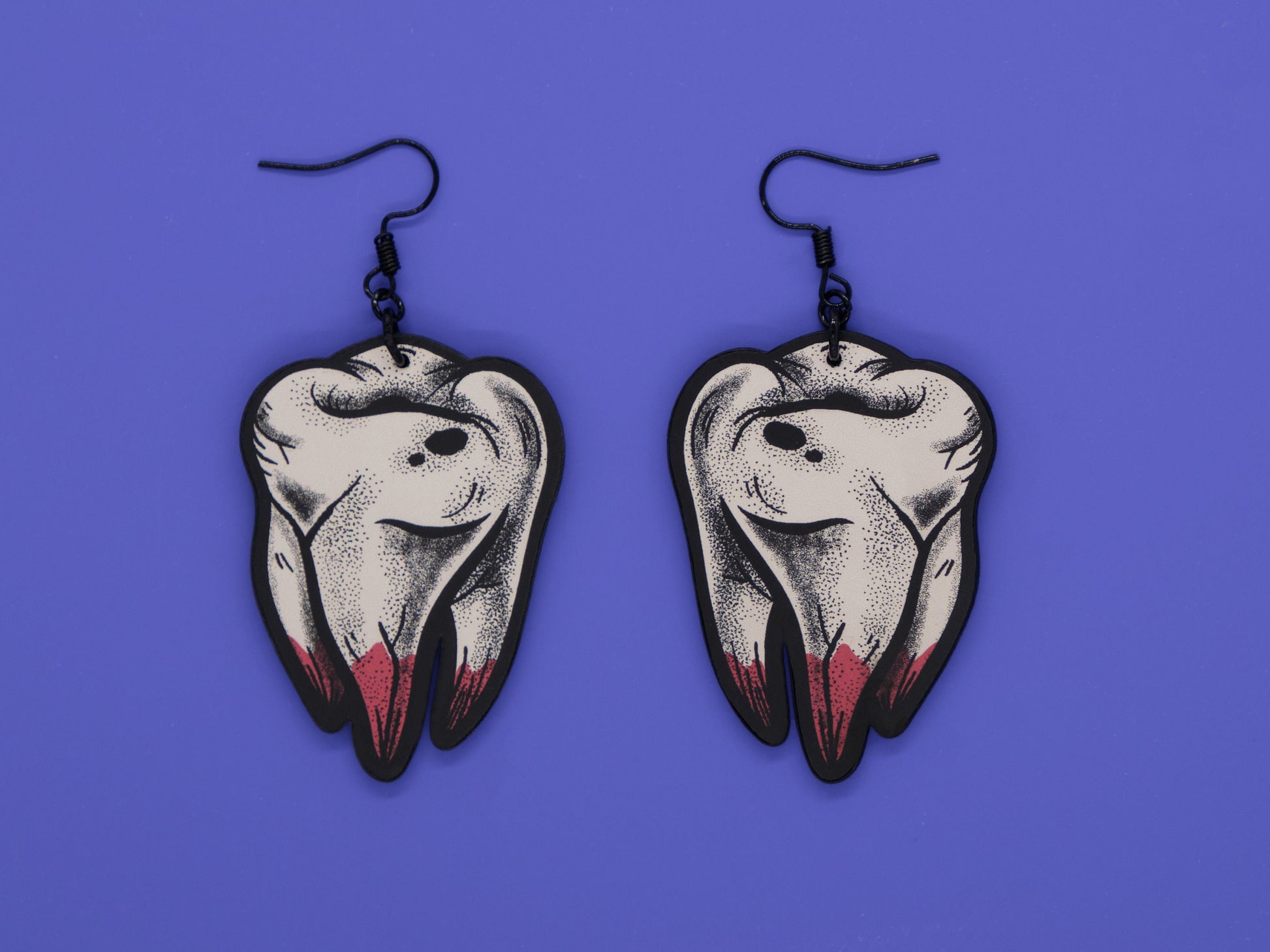 Handmade Original Tattoo Inspired Bloody Teeth Molars Halloween Spooky Costume Lightweight Plastic Earrings