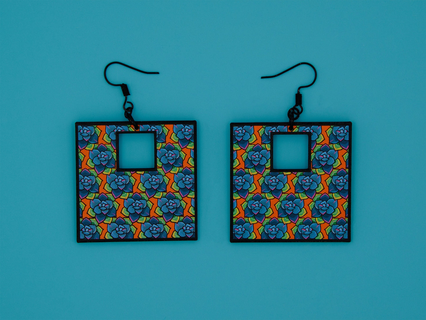 Handmade Original Retro Square Patterned Succulent Plant Lightweight Plastic Earrings