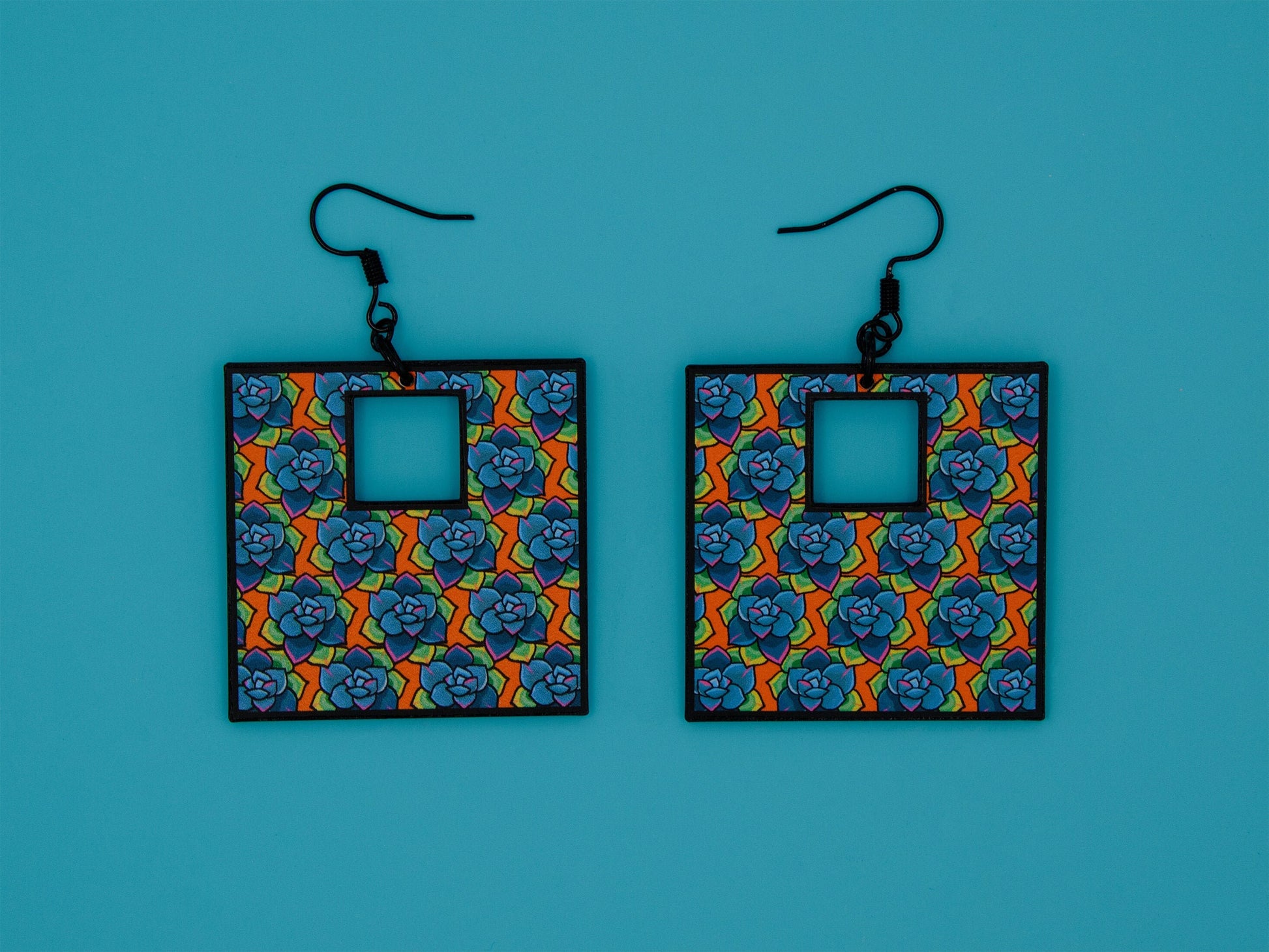 Handmade Original Retro Square Patterned Succulent Plant Lightweight Plastic Earrings