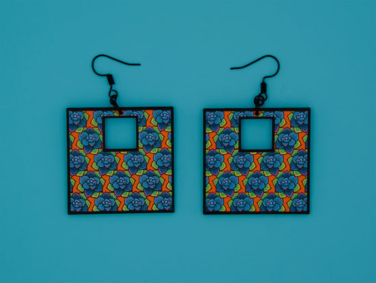 Handmade Original Retro Square Patterned Succulent Plant Lightweight Plastic Earrings