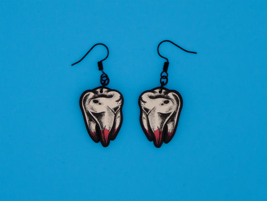 Handmade Original Tattoo Inspired Bloody Teeth Molars Halloween Spooky Costume Lightweight Plastic Earrings