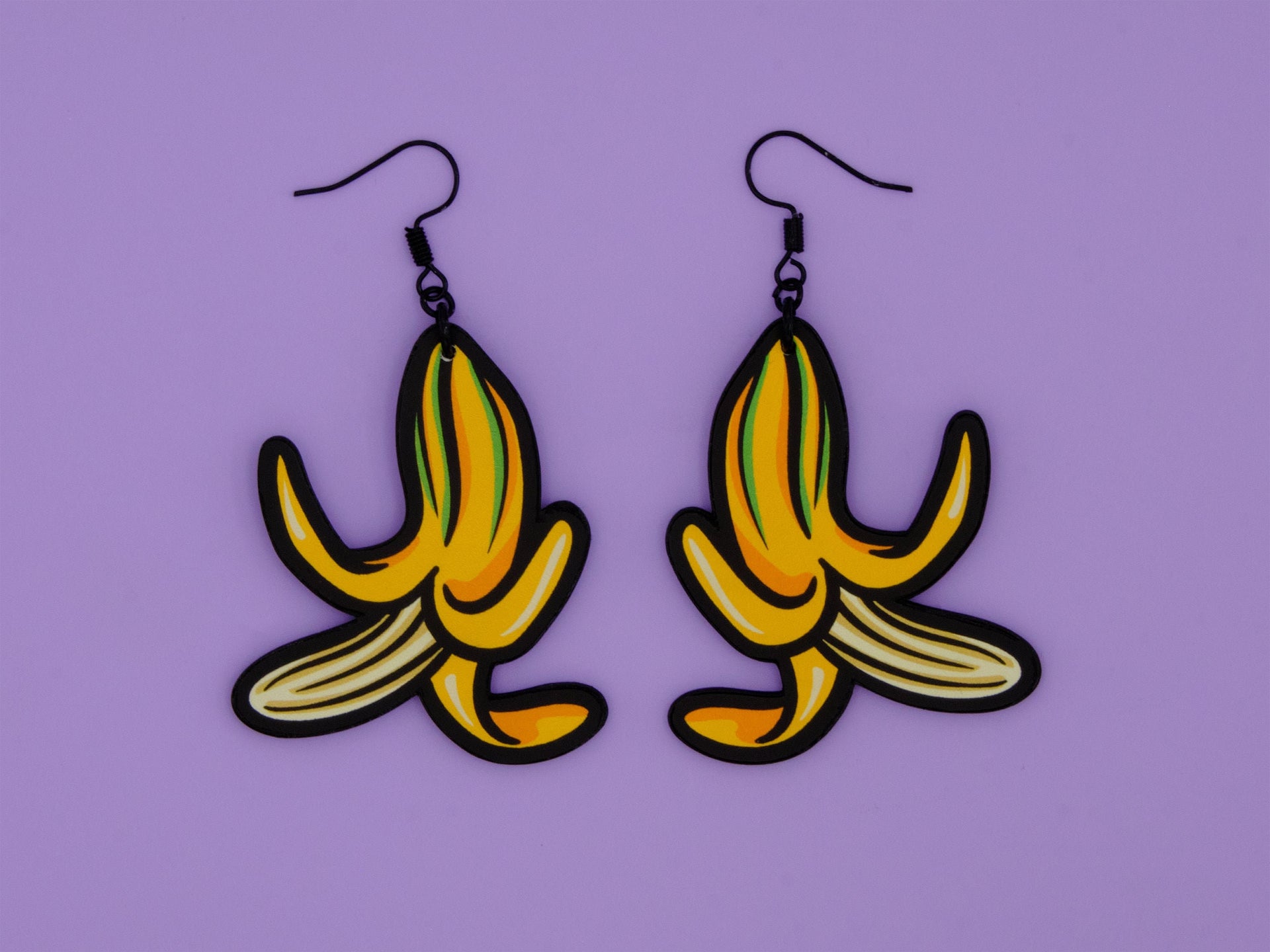 Handmade Original Banana Weird Statement Earrings Spring Summer Lightweight Plastic Earrings