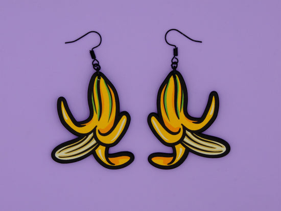 Handmade Original Banana Weird Statement Earrings Spring Summer Lightweight Plastic Earrings