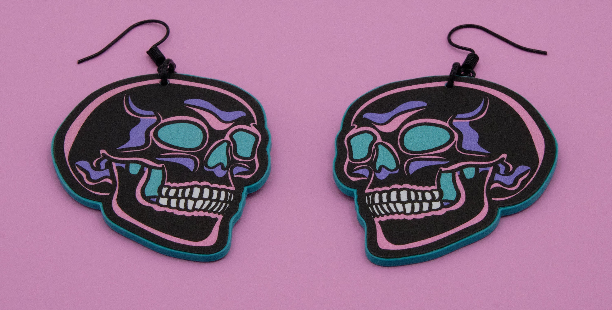 Handmade Original Pretty and Punk Skull Weird Funky Blue Statement Earrings Lightweight Plastic Earrings