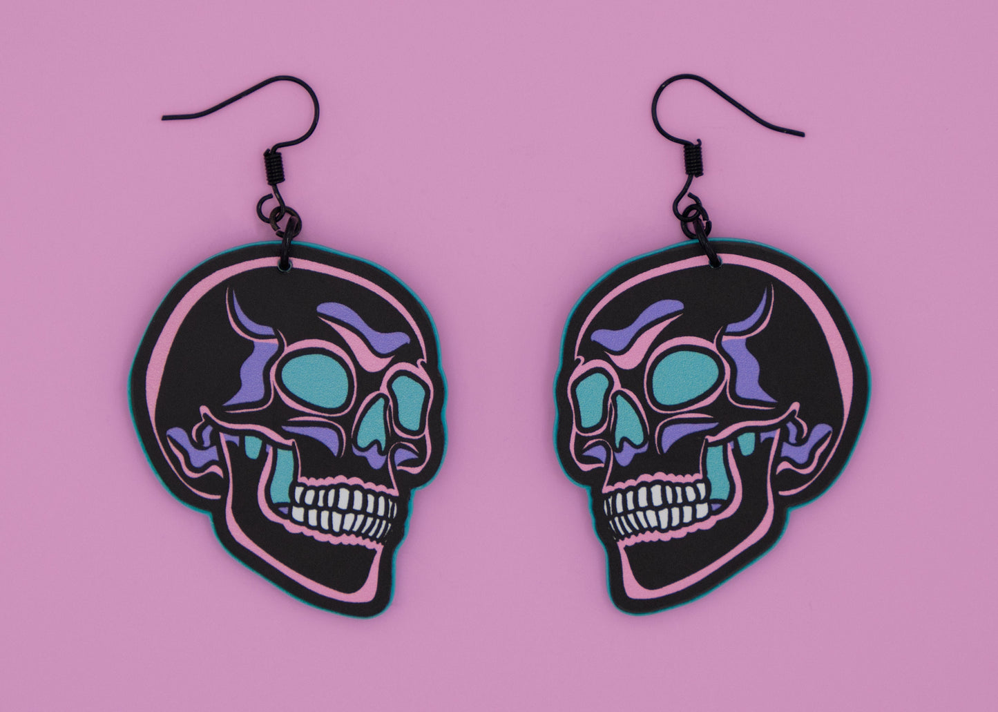 Handmade Original Pretty and Punk Skull Weird Funky Blue Statement Earrings Lightweight Plastic Earrings